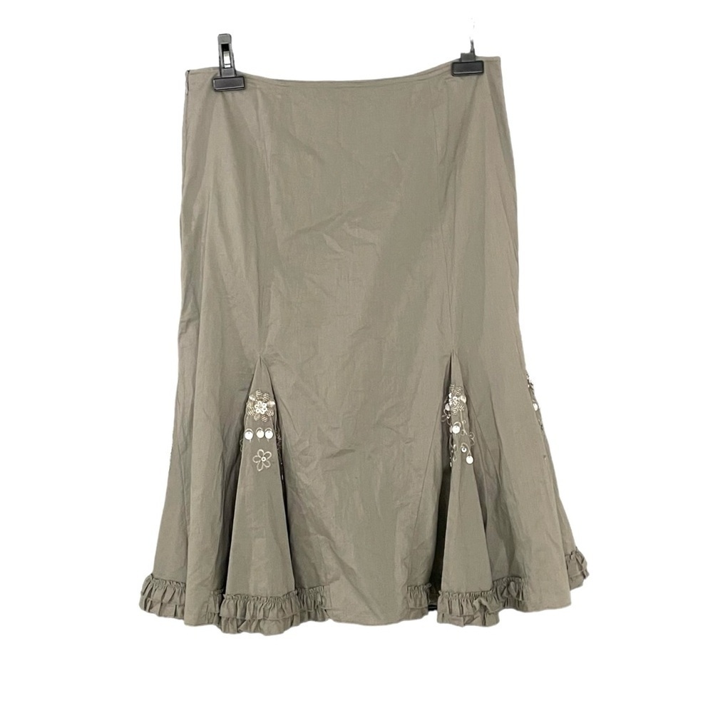 SPANNER Grey Cotton Fit Flare Embellished Midi Skirt Size 12
